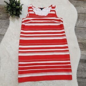 Tommy Hilfiger Red and White Striped Sleeveless Dress, Size Large